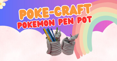 Image of the Pokemon pen pots on a multicoloured background