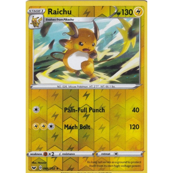 Pokemon Single Card Sword & Shield Base Set (Reverse Holo) - 66/202 : Raichu | Chaos Cards Pokemon Single Card Sword & Shield Base Set (Reverse Holo) - 66/202 : Raichu | Chaos Cards