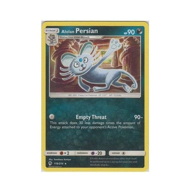 Pokemon Single Card SUN AND MOON - LOST THUNDER (Reverse Holo) - 119/214 : Alolan Persian | Chaos Cards Pokemon Single Card SUN AND MOON - LOST THUNDER (Reverse Holo) - 119/214 : Alolan Persian | Chaos Cards