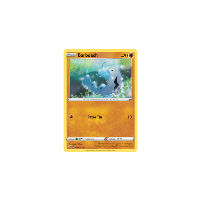 Barboach : SWORD AND SHIELD - REBEL CLASH 099/192 - Pokemon Single Card Barboach : SWORD AND SHIELD - REBEL CLASH 099/192 - Pokemon Single Card
