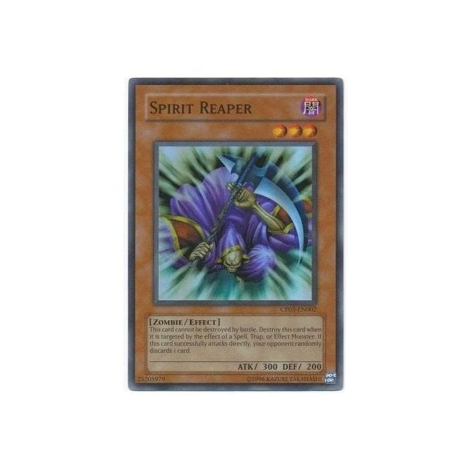 spirit reaper yugioh card RA03-EN122 - - Quarter Century Secret Rare Zombie / Effect Level 3 ATK/300 DEF/200 This card is not destroyed as a result of battle Yu-Gi-Oh! Spirit Reaper SBC2-ENI16 (Common)