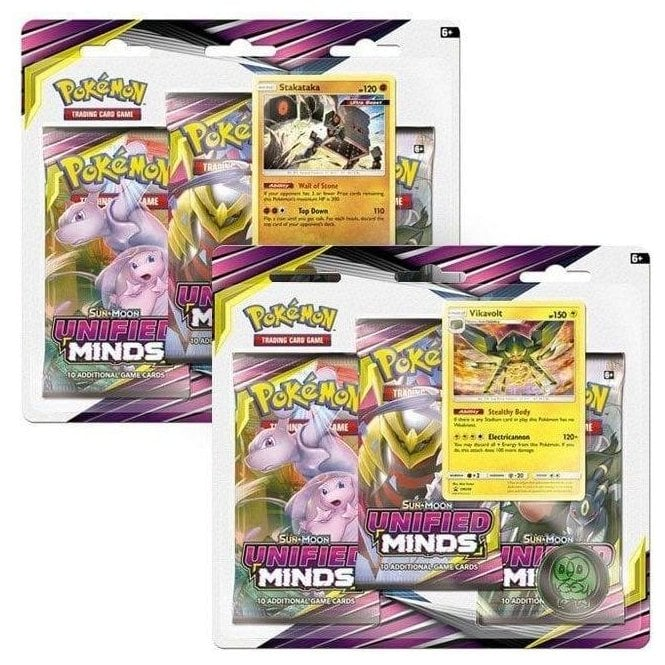 pokemon unified minds 3 card pack Sun Moon Stakataka Special Edition Booster Packs, Promo Coin Pokemon USA An exclusive promo card featuring Vikavolt included with every blister pack to strengthen your deck Sun & Moon: Unified Minds