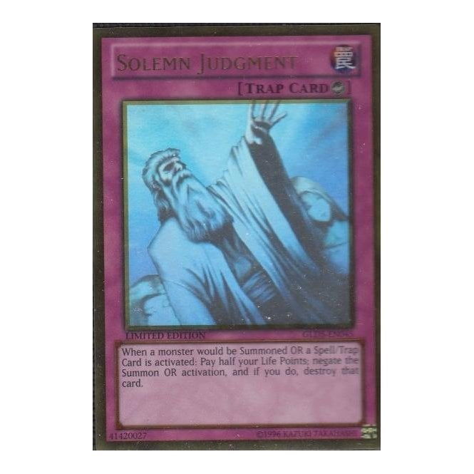 Yu-Gi-Oh! Card GLD5-EN045 Solemn Judgment (Ghost-Gold Rare) | Chaos Cards Yu-Gi-Oh! Card GLD5-EN045 Solemn Judgment (Ghost-Gold Rare) | Chaos Cards