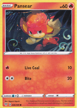 Pansear : SWORD AND SHIELD - DARKNESS ABLAZE 026/189 - Pokemon Single Card