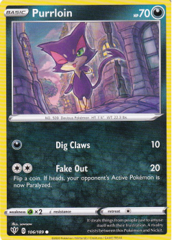 Purrloin : SWORD AND SHIELD - DARKNESS ABLAZE 106/189 - Pokemon Single Card