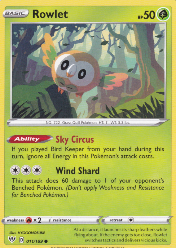 Rowlet (REVERSE HOLO) SWORD AND SHIELD DARKNESS ABLAZE 011/189
