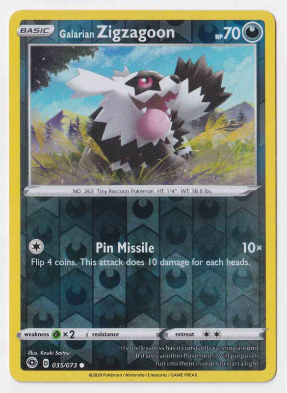 Galarian Zigzagoon (REVERSE HOLO) : SWORD AND SHIELD - CHAMPION'S PATH 35/073 - Pokemon Single Card Galarian Zigzagoon (REVERSE HOLO) : SWORD AND SHIELD - CHAMPION'S PATH 35/073 - Pokemon Single Card