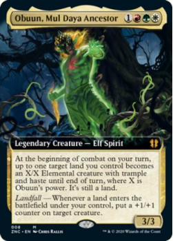 Obuun, Mul Daya Ancestor (BORDERLESS) : ZENDIKAR RISING - COMMANDER Commander Single Card - 008/142 - Magic the Gathering Single Card