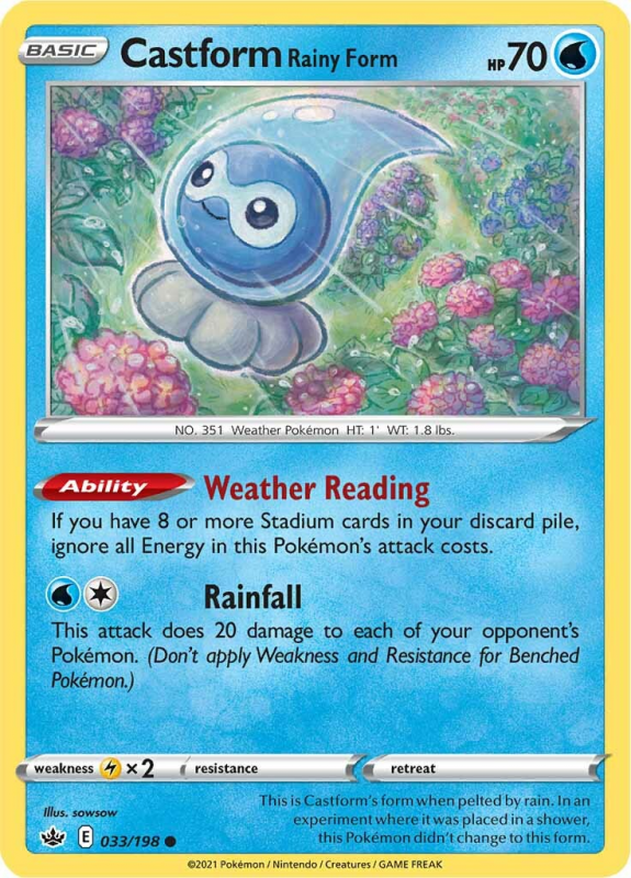 Castform Rainy Form REVERSE HOLO SWORD AND SHIELD CHILLING REIGN castform-rainy-form-reverse-holo-sword-and-shield-chilling-reign