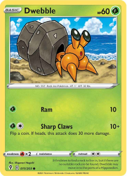 Dwebble : SWORD AND SHIELD - EVOLVING SKIES - 11/203 - Pokemon Single Card