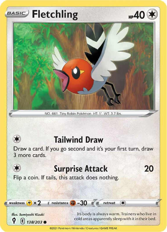 Fletchling : SWORD AND SHIELD - EVOLVING SKIES - 138/203 - Pokemon Single Card Fletchling : SWORD AND SHIELD - EVOLVING SKIES - 138/203 - Pokemon Single Card