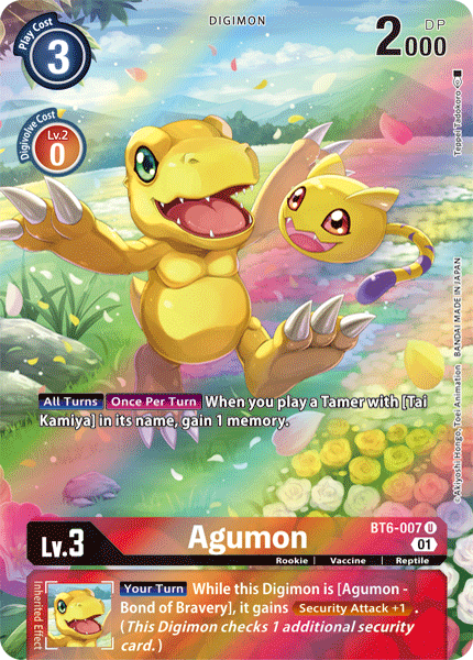 digimon card agumon TCG Bond of Bravery BT6-018 Holo Near Mint with detailed artwork on an uncommon card. Agumon Promo | Digimon |
