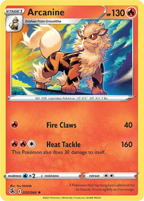 Arcanine (REVERSE HOLO) SWORD AND SHIELD FUSION STRIKE 33/264