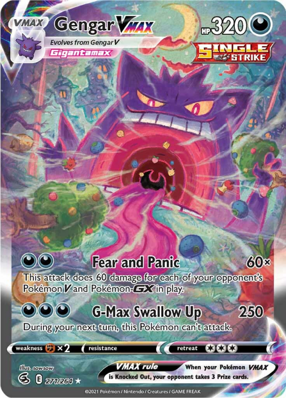 Gengar VMAX ALT ART SWORD AND SHIELD FUSION STRIKE 271 264 gengar-vmax-alt-art-sword-and-shield-fusion-strike-271-264