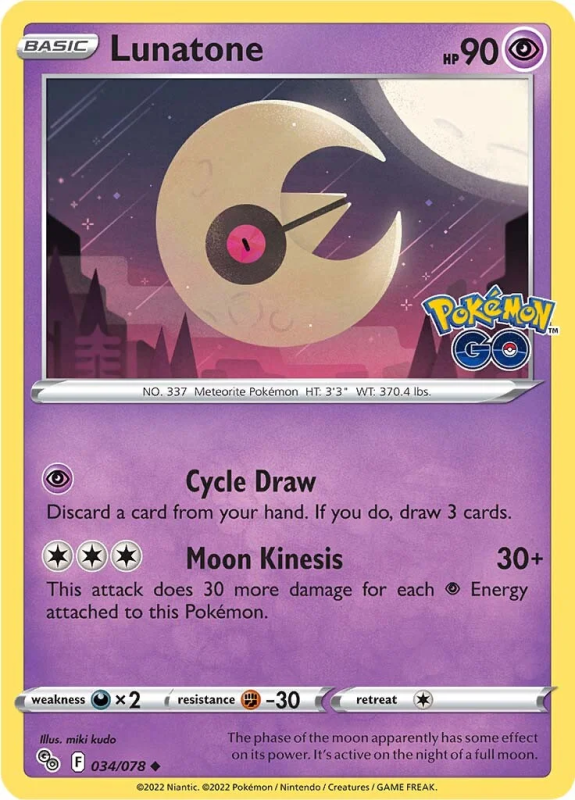 Lunatone Pokemon Go 34 078 Pokemon Single Card Lunatone Pokemon Go 34 078 Pokemon Single Card
