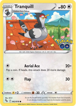 Tranquill : Pokemon Go! 62/078 - Pokemon Single Card