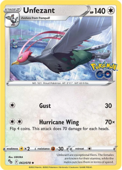 Unfezant : Pokemon Go! 63/078 - Pokemon Single Card