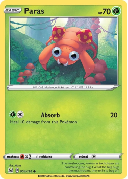 Paras : SWORD AND SHIELD LOST ORIGIN 04/196 - Pokemon Single Card