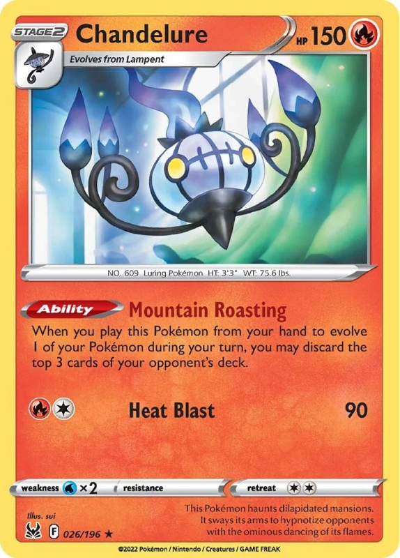Chandelure : SWORD AND SHIELD LOST ORIGIN 26/196 - Pokemon Single Card Chandelure : SWORD AND SHIELD LOST ORIGIN 26/196 - Pokemon Single Card