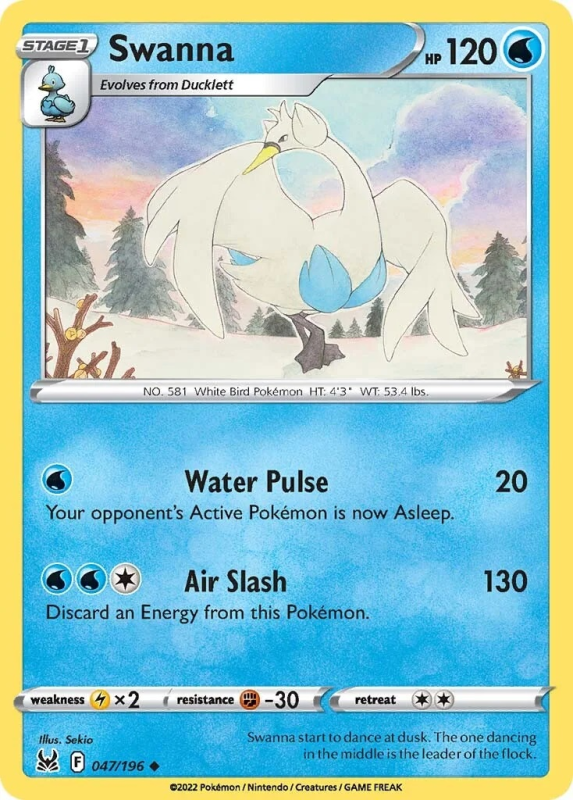 Swanna : SWORD AND SHIELD LOST ORIGIN 47/196 - Pokemon Single Card Swanna : SWORD AND SHIELD LOST ORIGIN 47/196 - Pokemon Single Card