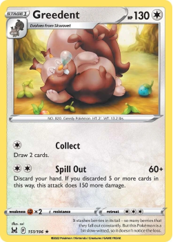 Greedent : SWORD AND SHIELD LOST ORIGIN 151/196 - Pokemon Single Card