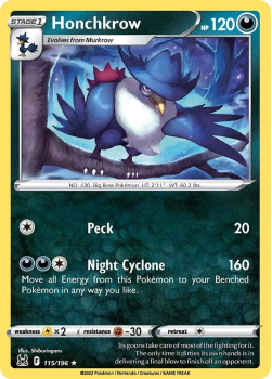 Honchkrow : SWORD AND SHIELD LOST ORIGIN 115/196 - Pokemon Single Card
