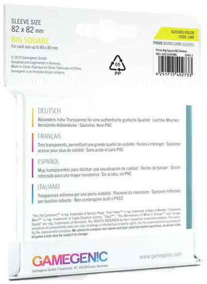 Gamegenic Prime Big Square - Sized Sleeves 82 x 82 mm (50 ct.) Gamegenic Prime Big Square - Sized Sleeves 82 x 82 mm (50 ct.)
