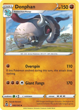 Donphan : SWORD AND SHIELD - SILVER TEMPEST 92/195 - Pokemon Single Card