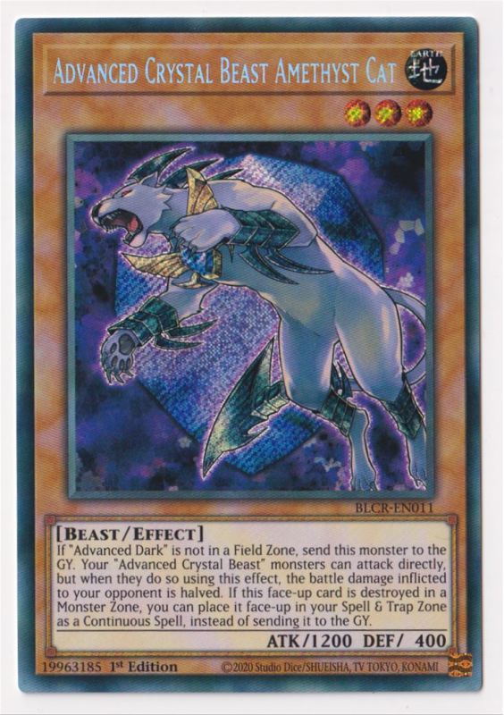 Advanced Crystal Beast Amethyst Cat Secret Rare Blcr En011 Yu Gi Oh Single Card Advanced Crystal Beast Amethyst Cat Secret Rare Blcr En011 Yu Gi Oh Single Card