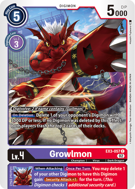 Growlmon EX03057 DRACONIC ROAR Digimon Card Game Single Card