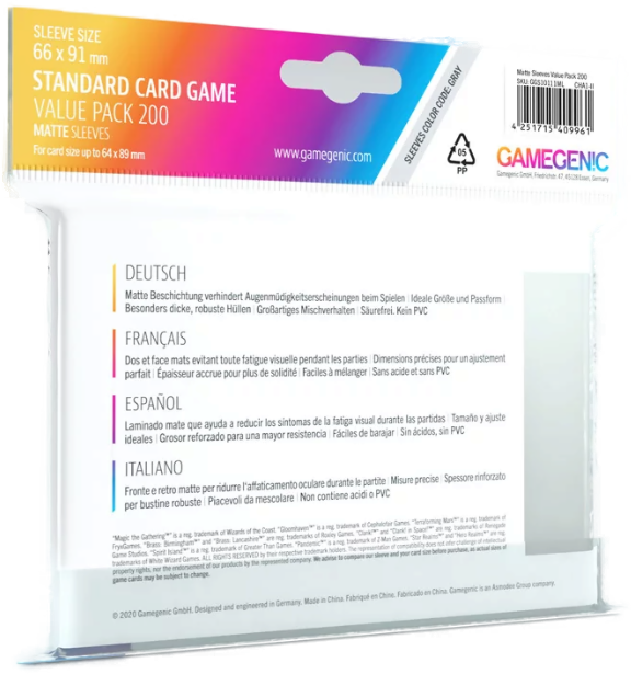 Gamegenic Matte Standard Size Card Game Value Pack Sleeves - Clear (200ct.) Gamegenic Matte Standard Size Card Game Value Pack Sleeves - Clear (200ct.)