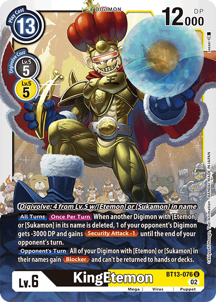 KingEtemon : BT13-076 VERSUS ROYAL KNIGHTS - Digimon Card Game Single Card KingEtemon : BT13-076 VERSUS ROYAL KNIGHTS - Digimon Card Game Single Card