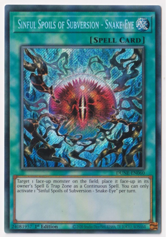 Sinful Spoils of Subversion - Snake-Eye (Secret Rare) : DUNE-EN060 - Yu-Gi-Oh! Single Card Sinful Spoils of Subversion - Snake-Eye (Secret Rare) : DUNE-EN060 - Yu-Gi-Oh! Single Card