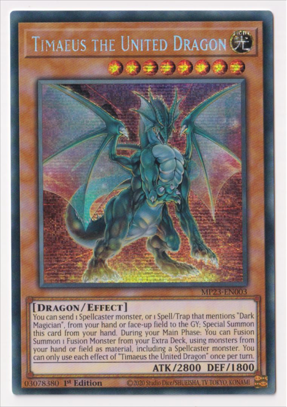 Timaeus Card Timaeus the United Dragon (Prismatic Secret Rare) : MP23-EN003 - Yu-Gi ...