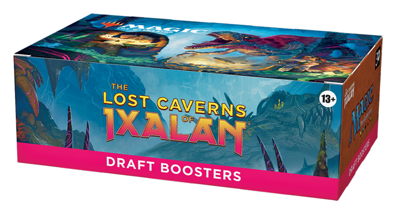 mtg lost caverns of ixalan draft booster box Bundle Jurassic World card in every packget one Universes Beyond Jurassic World Collection card depicting iconic characters and moments from the Jurassic World franchise in every pack MTG - The Lost Caverns