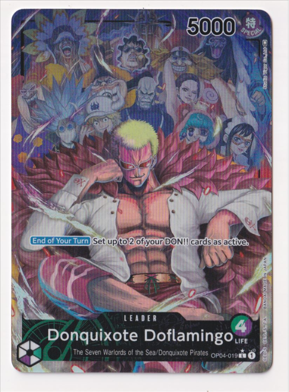 Donquixote Doflamingo (ALTERNATE ART) : OP04-019 KINGDOMS OF INTRIGUE - One Piece Single Card Donquixote Doflamingo (ALTERNATE ART) : OP04-019 KINGDOMS OF INTRIGUE - One Piece Single Card