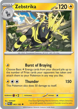 Zebstrika : SCARLET AND VIOLET - PARADOX RIFT 63/182 - Pokemon Single Card