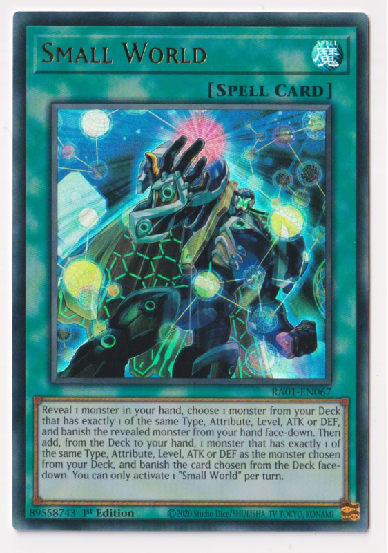 small world yugioh card BODE-EN069 Secret Rare 1st Edition Near Mint ATK or DEF as the monster chosen from your Deck Small World | Card Details