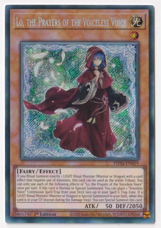 Lo, the Prayers of the Voiceless Voice Secret Rare : PHNI-EN019 - Yu-Gi-Oh!  Single Card