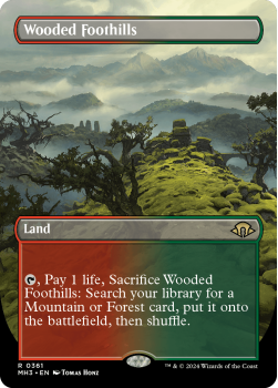 Wooded Foothills (BORDERLESS) single card from Magic the Gathering