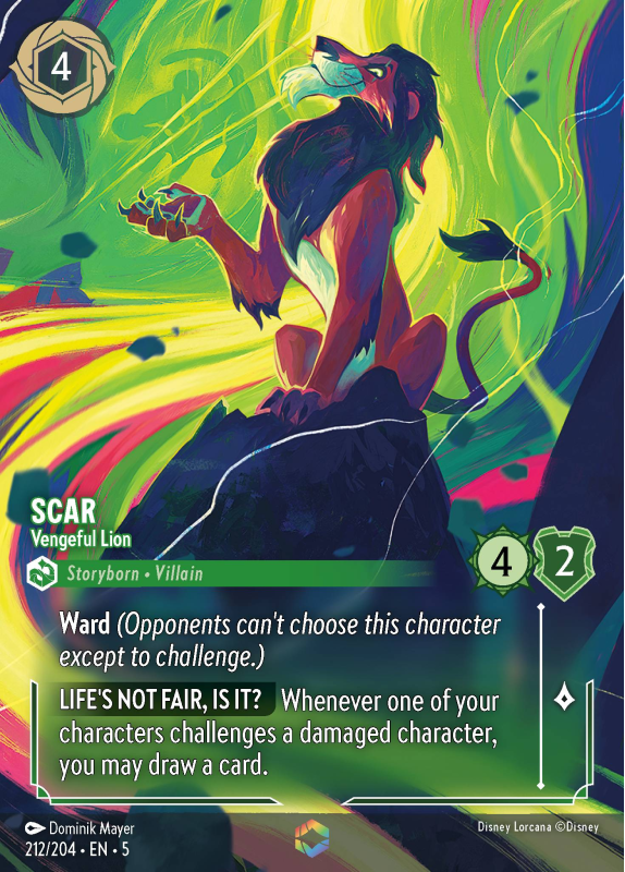 Scar - Vengeful Lion (ENCHANTED RARE) : 212/204 SHIMMERING SKIES - Disney  Lorcana Single Card