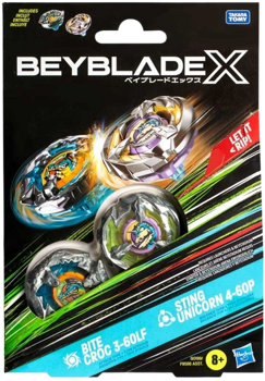 Beyblade X Bite Croc 3-60LF and Sting Unicorn 4-60P