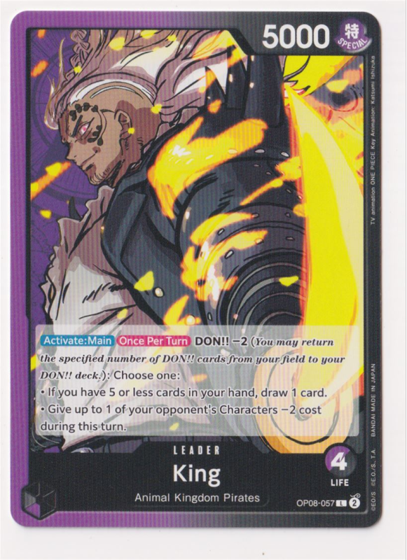 One Piece Cards Game - King (Alt Art) OP08-057 L Two Legends One Piece Cards Game - King (Alt Art) OP08-057 L Two Legends