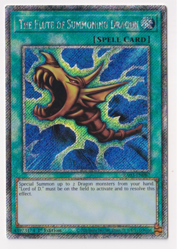 The Flute of Summoning Dragon (Platinum Secret Rare) : RA03-EN087 - Yu-Gi-Oh! Single Card The Flute of Summoning Dragon (Platinum Secret Rare) : RA03-EN087 - Yu-Gi-Oh! Single Card
