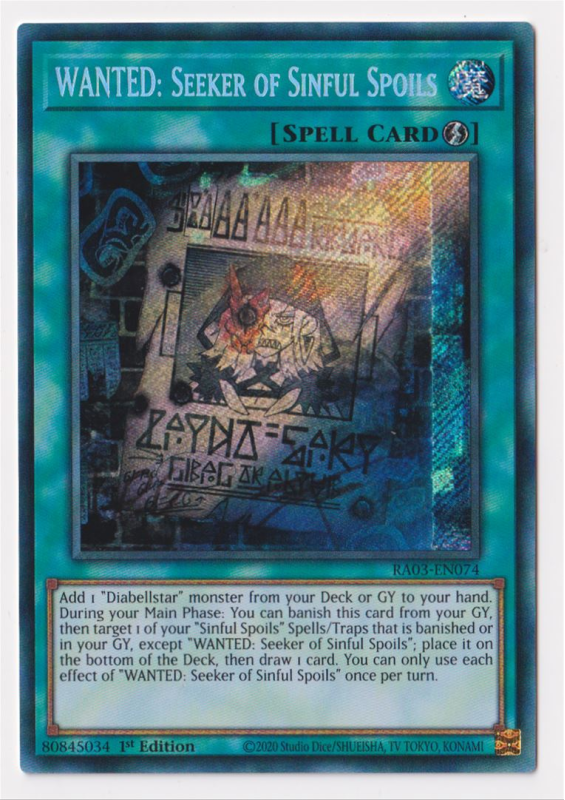 WANTED: Seeker of Sinful Spoils (Secret Rare) : RA03-EN074 - Yu-Gi-Oh! Single Card WANTED: Seeker of Sinful Spoils (Secret Rare) : RA03-EN074 - Yu-Gi-Oh! Single Card