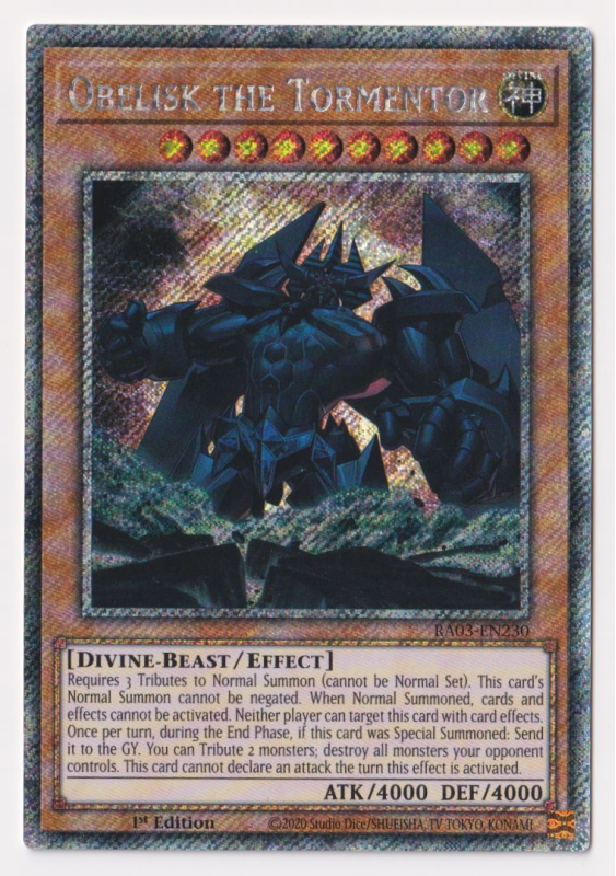Obelisk the Tormentor (3rd TCG) (Platinum Secret Rare) : RA03-EN230 - Yu-Gi-Oh! Single Card Obelisk the Tormentor (3rd TCG) (Platinum Secret Rare) : RA03-EN230 - Yu-Gi-Oh! Single Card