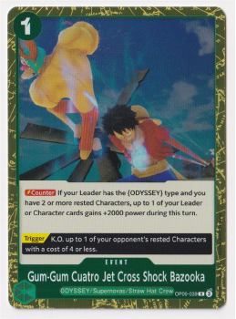 Gum-Gum Cuatro Jet Cross Shock Bazooka single card from One Piece TCG