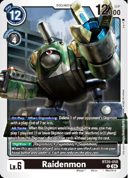 Raidenmon single card from Digimon Card Game