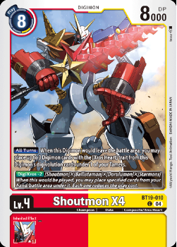 Shoutmon X4 single card from Digimon Card Game