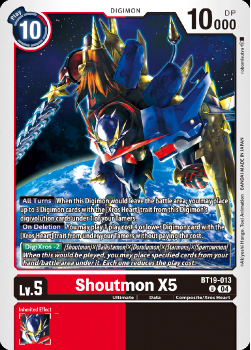 Shoutmon X5 single card from Digimon Card Game